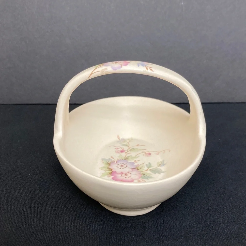 Vtg Aldridge Pottery Co Floral Dish w/ Handle England Cottage